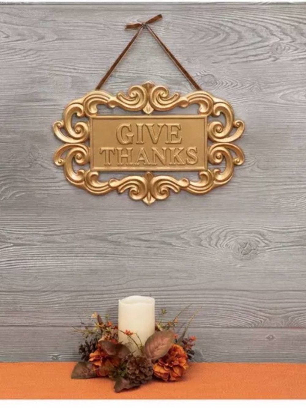 Give Thanks Gold Decorative Wall Plaque